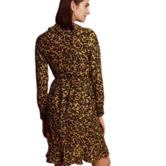 VERO MODA Yellow & Black Floral True Wrap Smock Dress NWT Size Medium - Picture 2 of 3